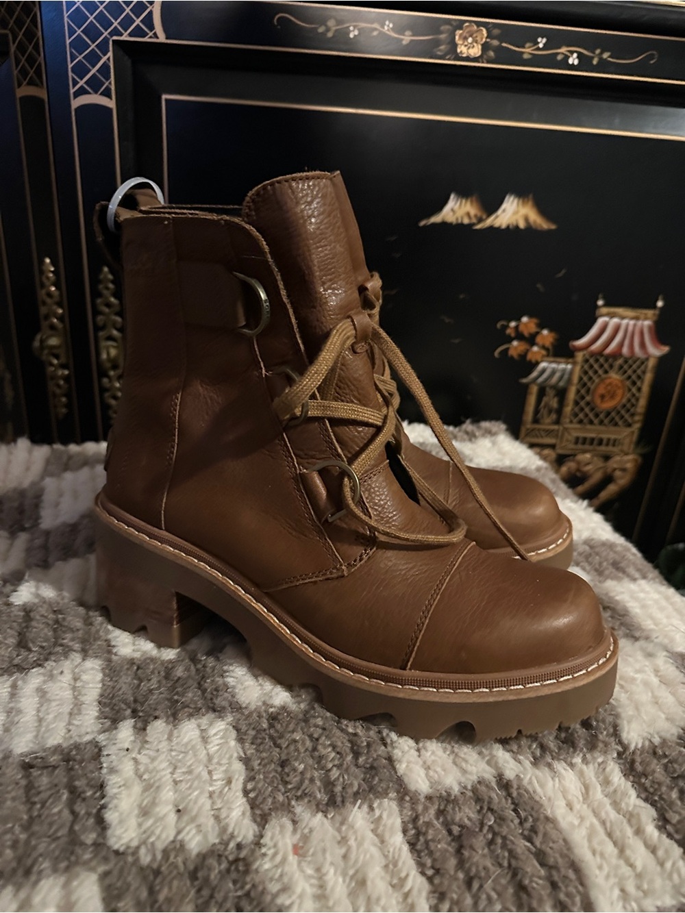 Sorel Joan Now Lace Leather Combat Boots - Brown - 9